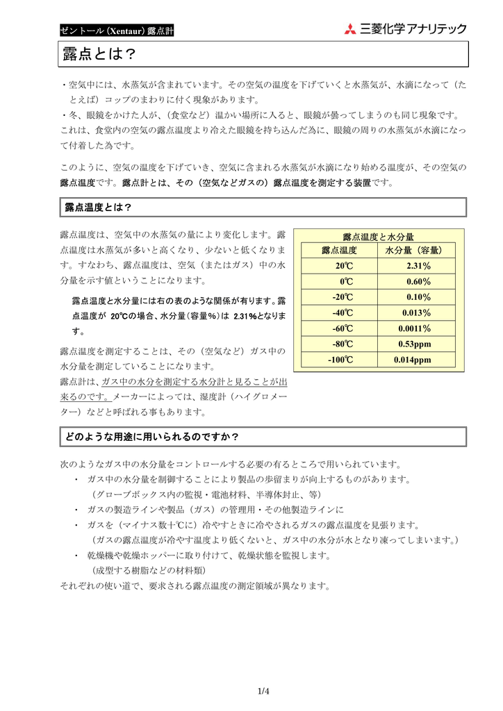 露点とは 三菱化学アナリテック