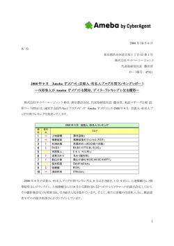1 2008 年 9 月 「Ameba（アメブロ）」芸能人・有名人ブログ月間ランキング