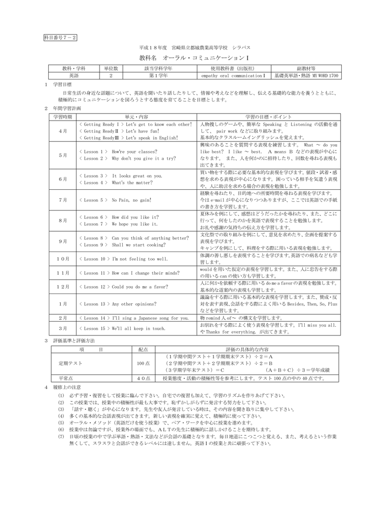 教科名 オーラル コミュニケーション 教科名 オーラル コミュニケーション