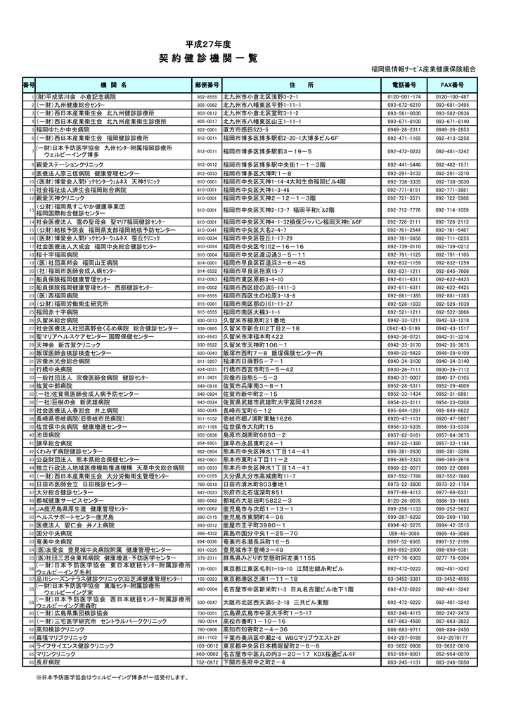 契約健診機関一覧 福岡県情報サービス産業健康保険組合