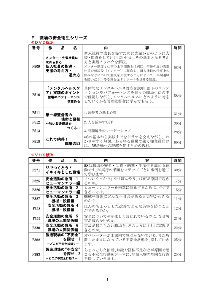 F 職場の安全衛生シリーズ