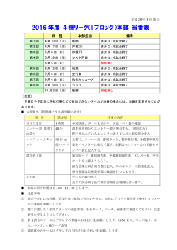 2016 年度 4 種リーグ（I ブロック）本部 当番表