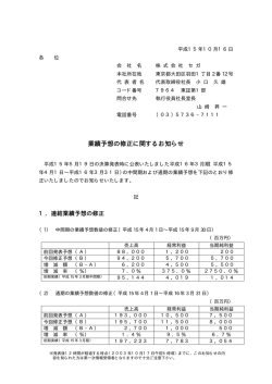 業績予想の修正に関するお知らせ 業績予想の修正に関するお知らせ