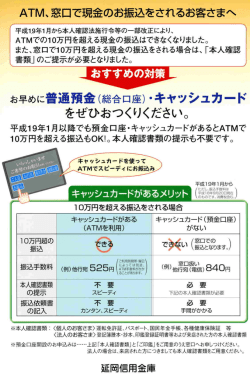 窓口で現金のお振込をされるお客様へ