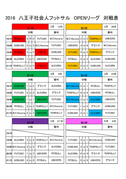 2016 八王子社会人フットサル OPENリーグ 対戦表