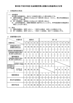 第44回(平成24年度)社会保険労務士試験の合格基準及び正答