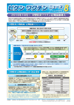 2016年10月&sim; B型肝炎ワクチン定期接種導入