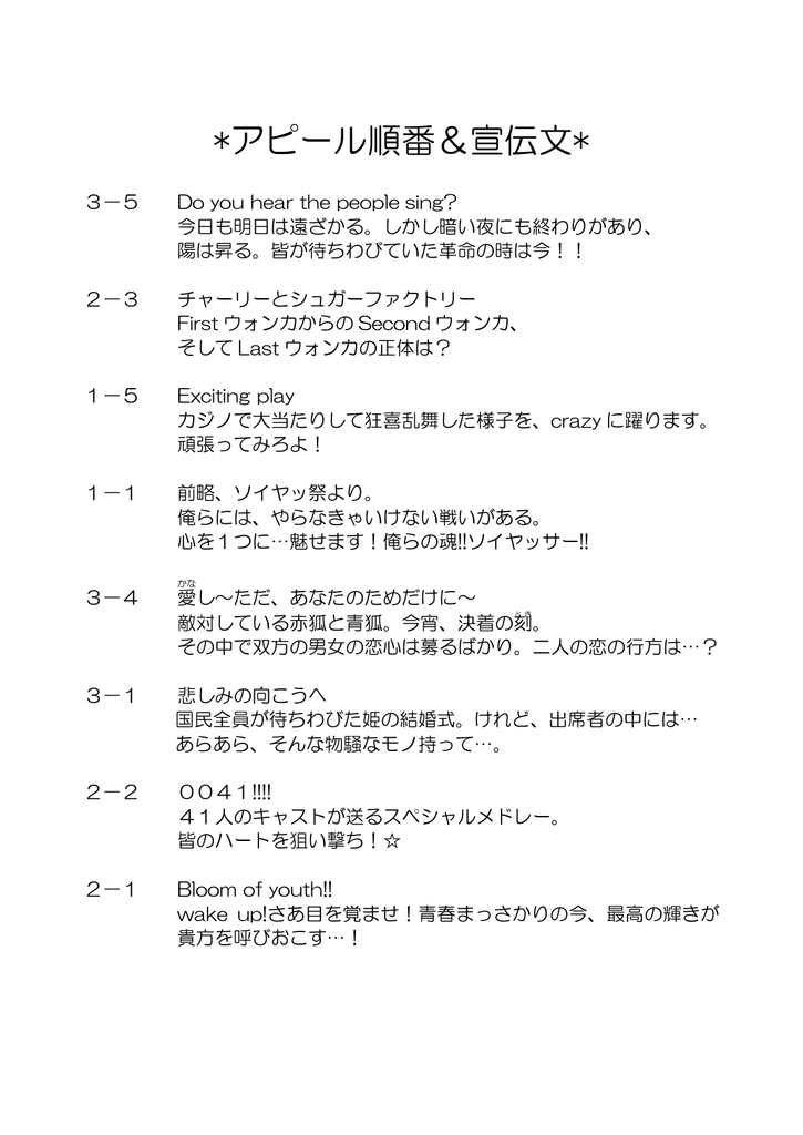 アピール順番 宣伝文