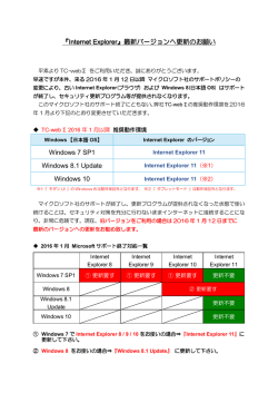 『Internet Explorer』最新バージョンへ更新のお願い Windows 7 SP1