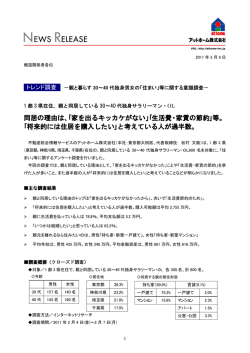親と暮らす30～40代独身男女の｢住まい｣等に関する意識調査