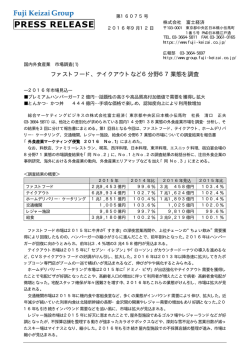 ファストフード、テイクアウトなど6分野67業態を調査