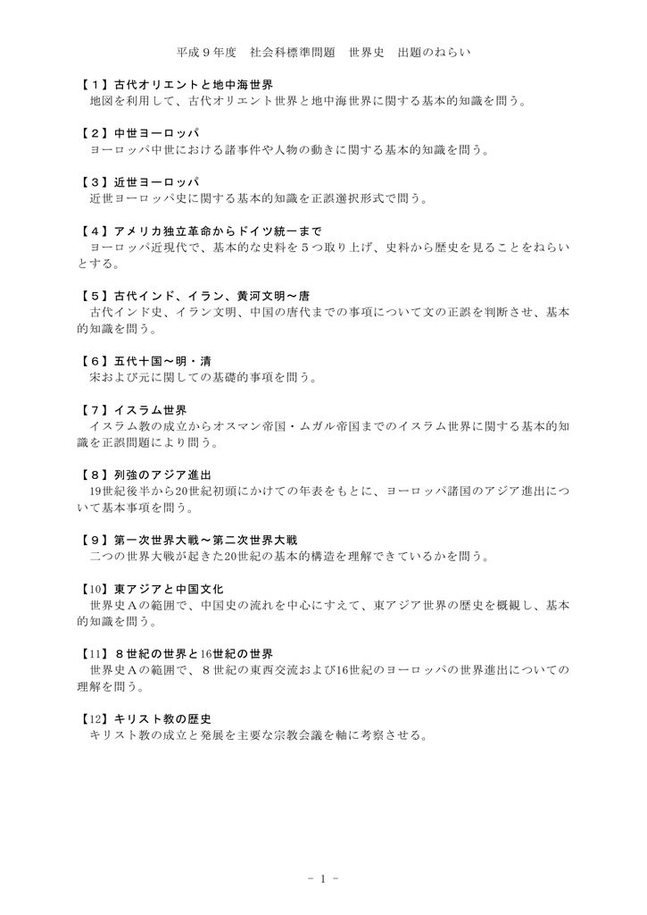 1 平成9年度 社会科標準問題 世界史 出題のねらい 1 古代