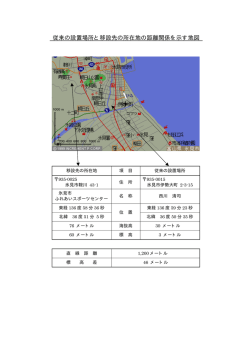 従来の設置場所と移設先の所在地の距離関係を示す地図