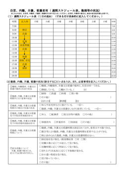 自営、内職、介護、看護者用（ 週間スケジュール表、勤務等の状況）