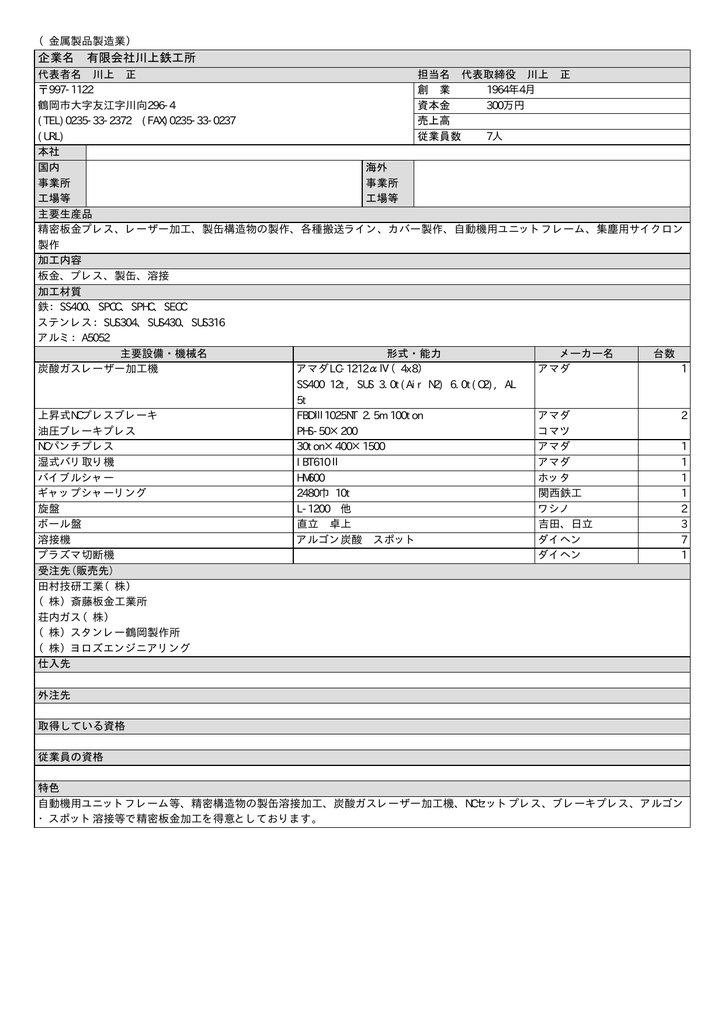 企業名 有限会社川上鉄工所