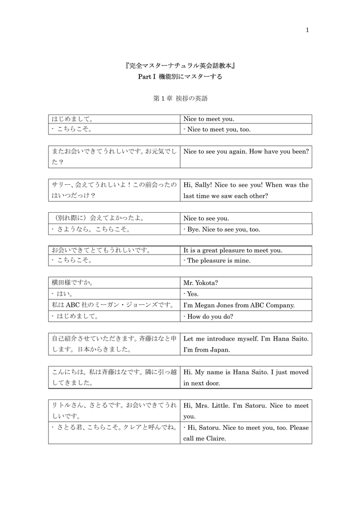1 完全マスターナチュラル英会話教本 Part I 機能別に