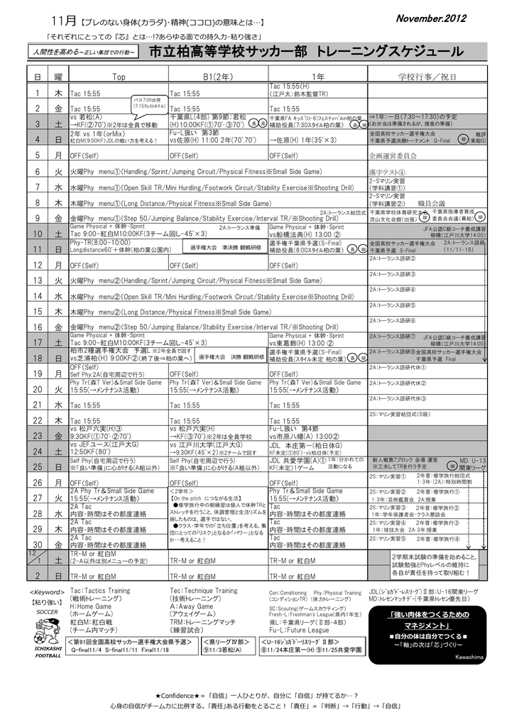 市立柏高等学校サッカー部 トレーニングスケジュール