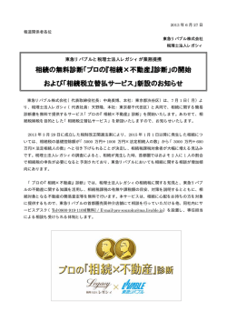 相続の無料診断「プロの『相続&times;不動産』診断」の開始 および「相続税立替