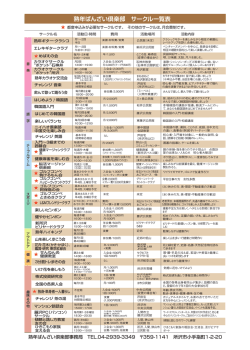 熟年ばんざい倶楽部 サークル一覧表