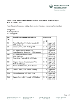 Liste over virksomheder godkendt til eksport af oksekød incl. frysehuse