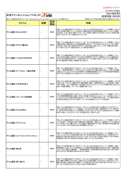 【2014年9月】 配信本数：約25本 タイトル 話数 配信 開始 内容 女性