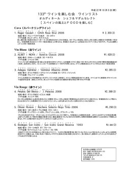133th ワインを楽しむ会 ワインリスト