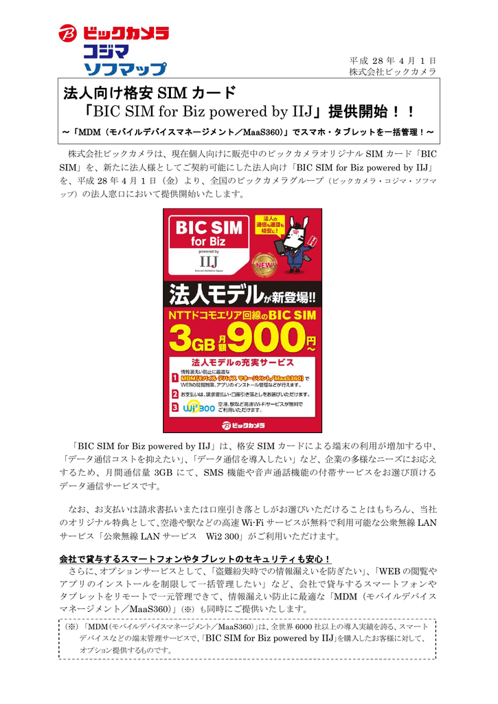 法人向け格安 Sim カード Bic Sim For Biz Powered By Iij