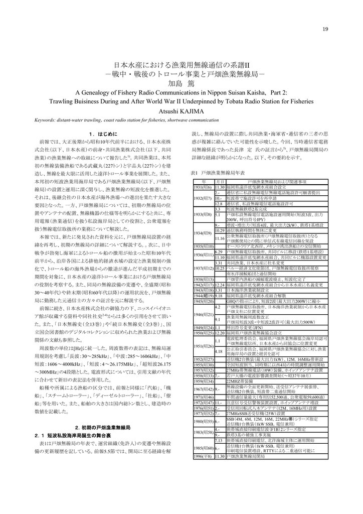 日本水産における漁業用無線通信の系譜ii 戦中 戦後のトロール事業