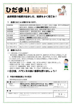 血液検査の結果が出ました。結果をよく見てね！ 一日3食、バランスの