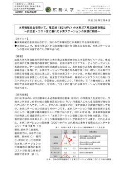 水素吸蔵合金を用いて、高圧域（82 MPa）の水素ガス昇圧技術を確立