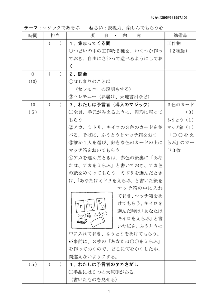 テーマ マジックであそぶ ねらい 表現力 楽しんでもらう心 時間 担当 項