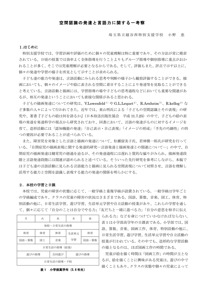 空間認識の発達と言語力に関する一考察