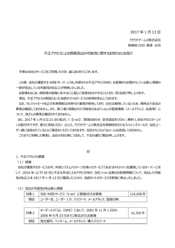 2017 年 1 月 13 日 不正アクセスによる情報流出の可能性に関する