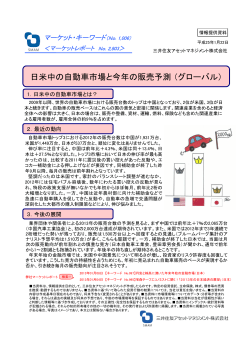 日米中の自動車市場と今年の販売予測（グローバル）