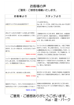 ご意見・ご感想ありがとうございます。 Kai・遊・パーク お客様の声