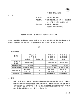 剰余金の配当（中間配当）に関するお知らせ