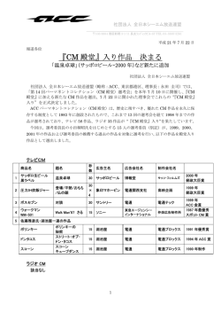 『CM 殿堂』入り作品 決まる - 一般社団法人 全日本シーエム放送連盟
