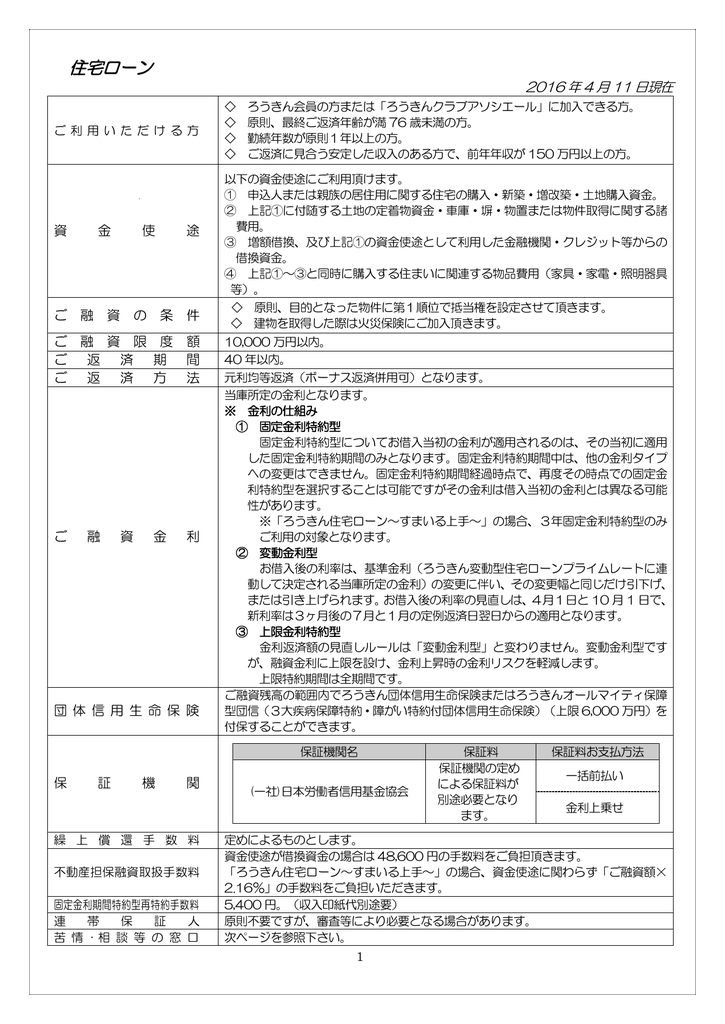 住宅ローン 北海道労働金庫