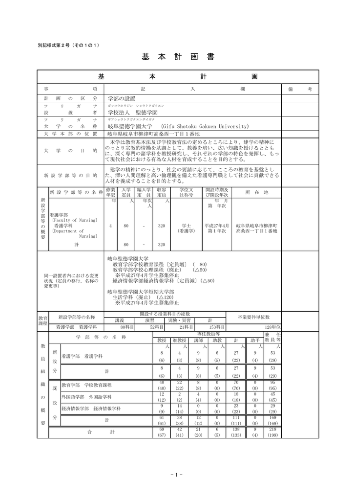 基本計画書 岐阜聖徳学園大学 岐阜聖徳学園大学短期大学部