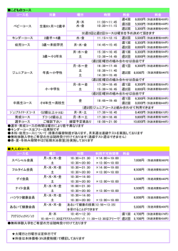 こどものコース コース名 対象 曜日 時間 料金 料金 週4回 週3回 週2回