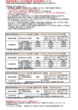 格安航空券タイプの日程変更・取消料規定について