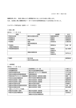 2001年11月20日 機構改革に伴い、役員人事および人事異動がありま