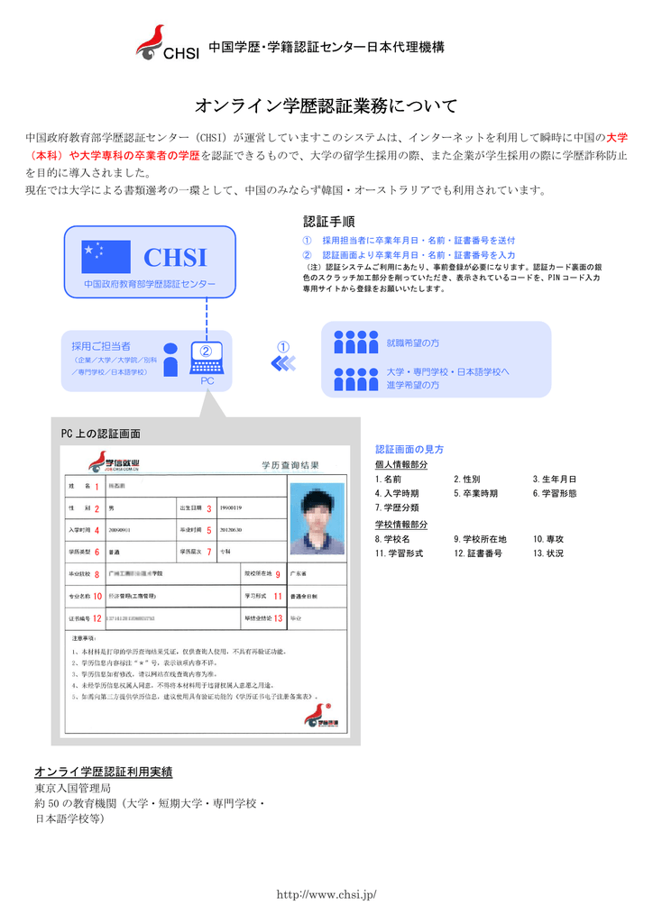 オンライン認証について Chsi 中国学歴 学籍認証センター 日本代理機構