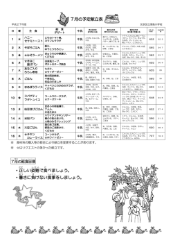 7月の予定献立表 ・正 しい姿勢 で食 べましょう。 ・暑 さに負 けない食事