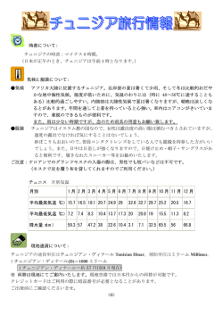 時差について： チュニジアの時差：マイナス 8 時間。 （日本が正午のとき