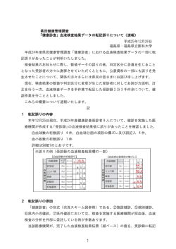 「健康診査」血液検査結果データの転記誤りについて（速報）