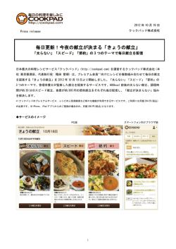 毎日更新！今夜の献立が決まる「きょうの献立」