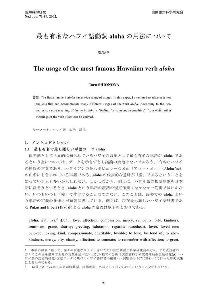 最も有名なハワイ語動詞 Aloha の用法について The