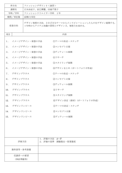 科目名 ファッションデザインⅠ＜演習＞ 講師名 正木由紀子、辰巳興馨