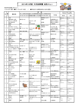 2014年 9月度 すばる保育園 幼児メニュー